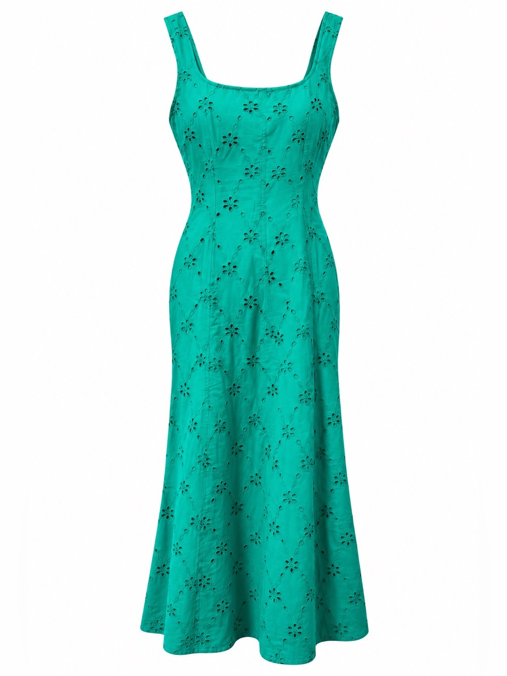 J.Crew Factory Green Floral Eyelet Cotton Midi Dress Size 8